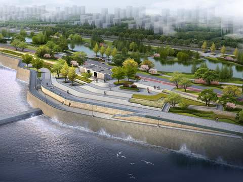 modern wetland park garden bird's eye view psd