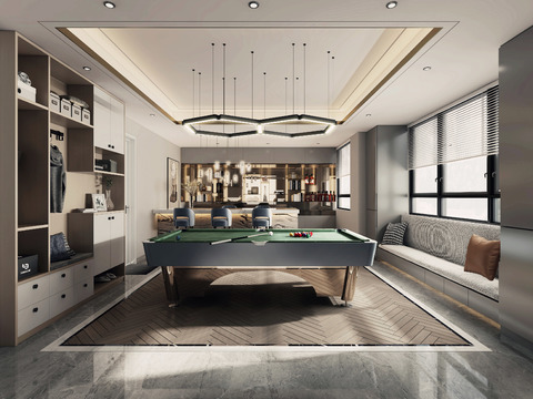 Modern Affordable Luxury Style Entertainment Billiards Room