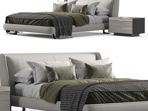 Minotti modern light gray fabric double bed