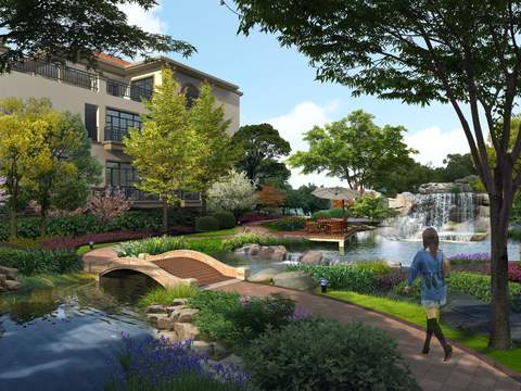 modern community park flowing water landscape psd