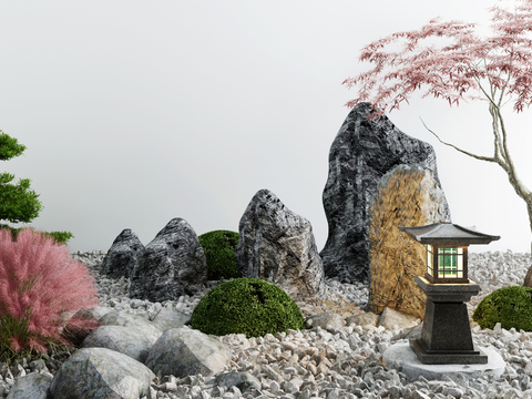 Neo-Chinese Style Red Maple Mountain Stone Shrub Landscape