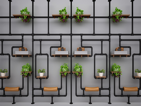 Industrial wind steel pipe decorative frame potted plant ornaments combination