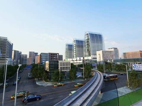 Appearance of modern urban highway office building