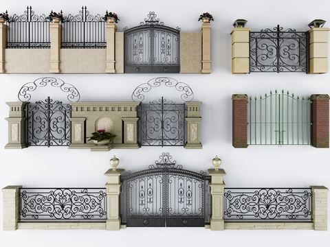 European style courtyard wall fence gate head