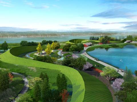 modern wetland park garden bird's eye view psd