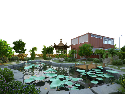 Modern Lotus Pond Landscape