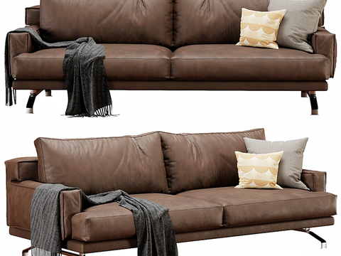 Bonaldo modern brown leather double sofa