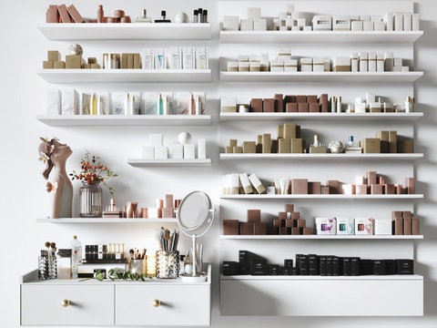 Cosmetics Skincare Products Showcase Shelves