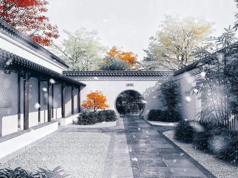 Chinese-style ancient building corridor Garden Landscape