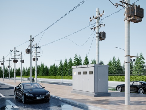 High-voltage wire, electric pole, electric tower