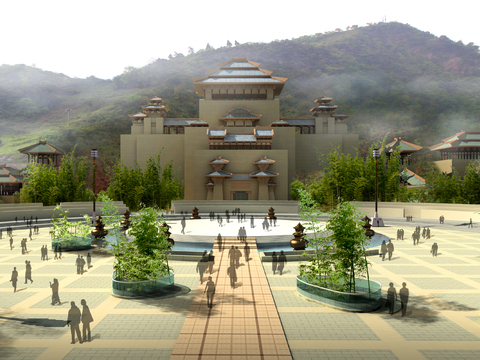 Chinese ancient building folk psd