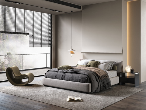 Minotti modern gray fabric double bed