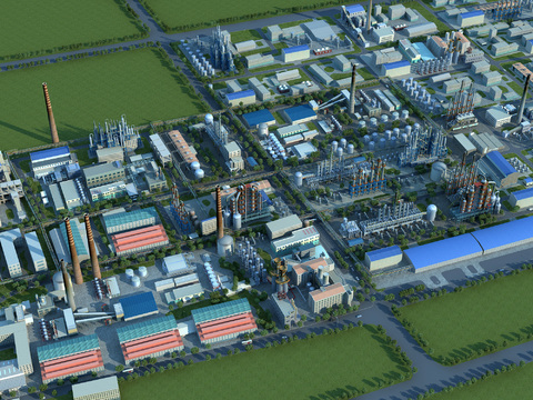 Modern factory bird's-eye view