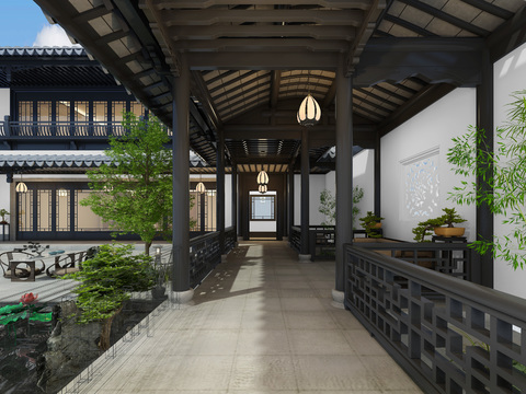 New Chinese Courtyard Corridor