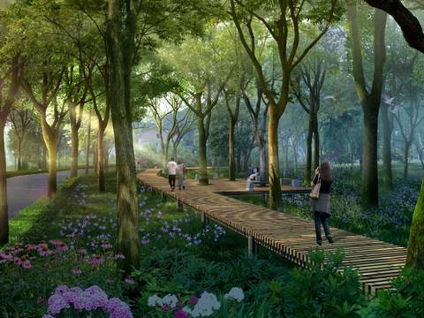 modern covered bridge park landscape psd