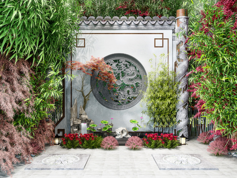 Chinese garden bamboo gardening sketch