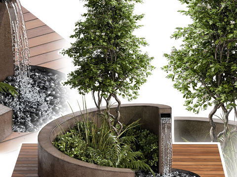 Modern flower bed water landscape tree