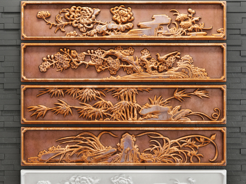 Neo-Chinese Style plum, orchid, bamboo and chrysanthemum wood carving