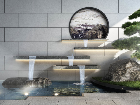 New Chinese Courtyard Waterscape Wall