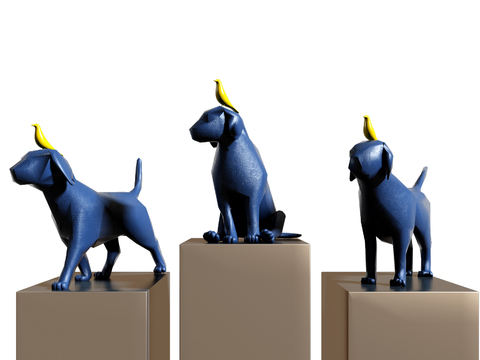 Modern dog and bird sculpture