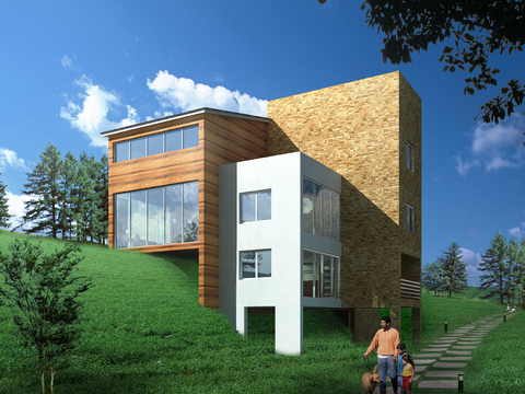 Modern detached villa exterior psd