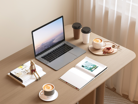 Office Supplies Coffee Books Laptop