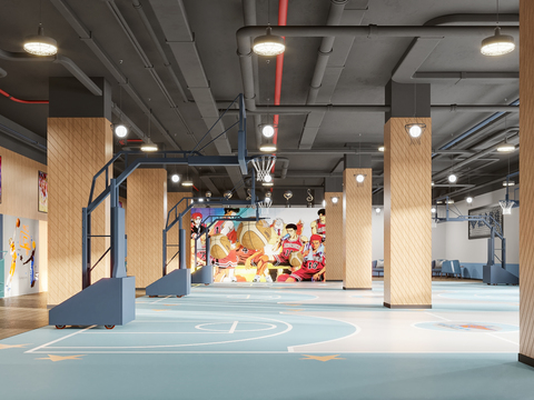 Modern indoor basketball court