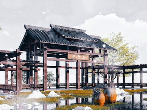 Chinese-style Ancient Promenade Landscape Pavilion