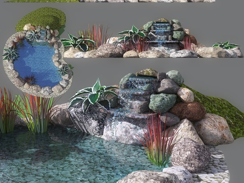 Modern rockery stone pool sketch d model