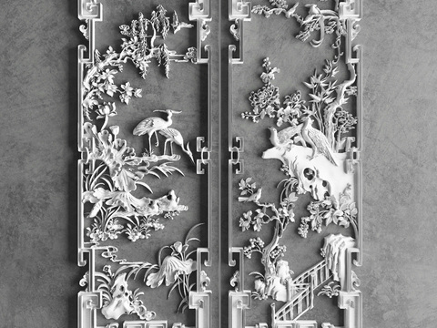 Chinese-style hollow stone carving of flowers and birds