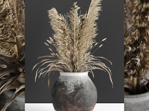 Neo-Chinese Style pottery jar dried flower arrangement