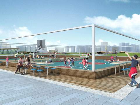 modern basketball court park landscape psd