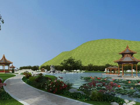 New Chinese Park Lakeside Landscape