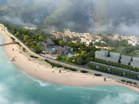 New Chinese Seaside Beach Residential Appearance Bird's Eye View psd