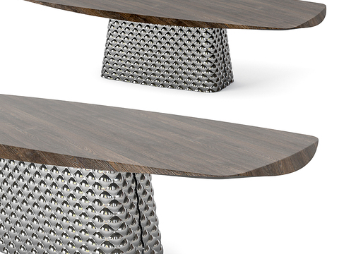 Cattelan Italia Modern Metal Wood Grain Dining Table