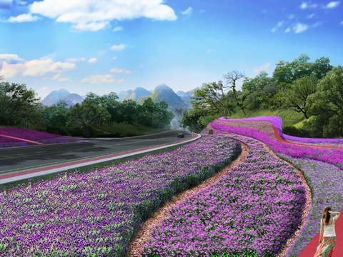 Modern Lavender Mountain Road Landscape PSD