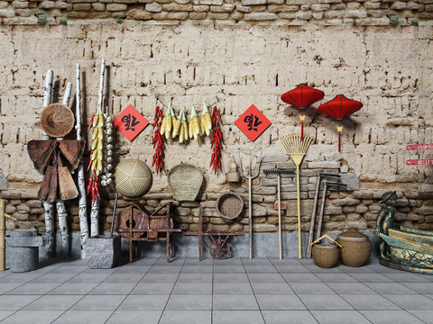 Chinese-style Farm Tools Stone Drum