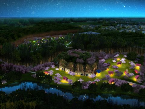 modern park garden bird's eye view night scene psd