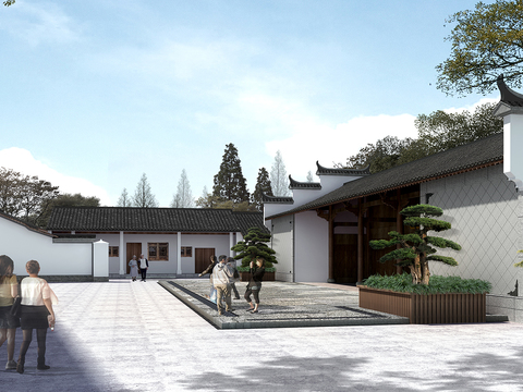 Neo-Chinese Style Garden Landscape psd