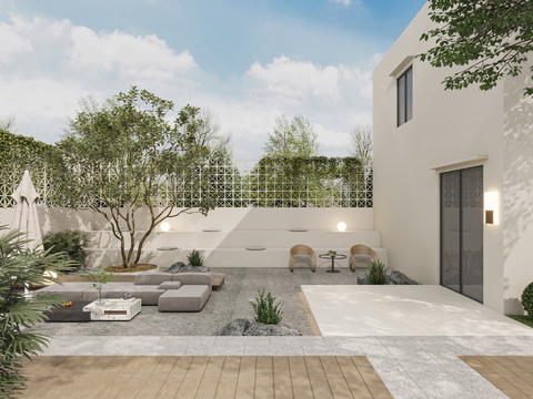 Modern Cream Style Villa Courtyard