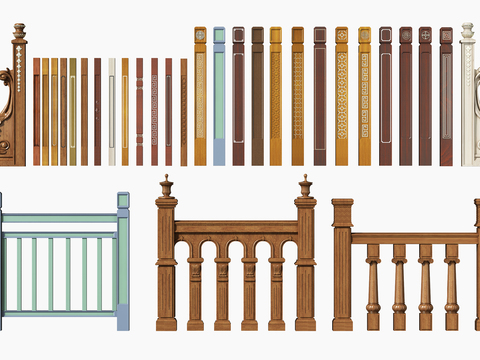 Neo-Chinese Style solid wood stair column railing combination