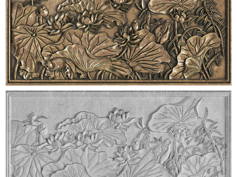 Chinese lotus leaf lotus flower relief