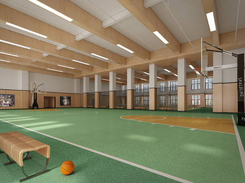 Modern indoor basketball court