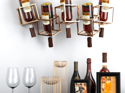 Modern Wine Bottle Wine Glass Ornaments Combination