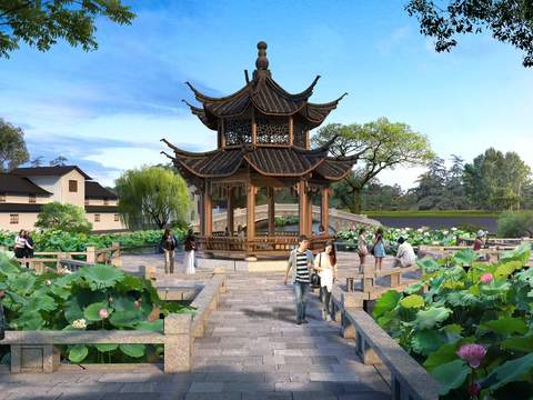 Neo-Chinese Style pavilion rest pavilion lotus park psd