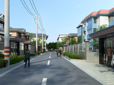 Road landscape of modern residential area