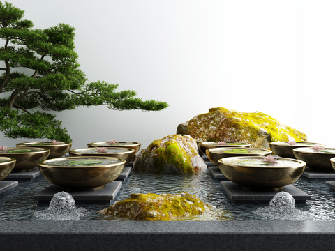 New Chinese Pine Lotus Waterscape