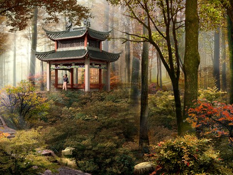 Neo-Chinese Style forest jungle landscape psd