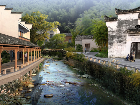 Neo-Chinese Style river house exterior psd