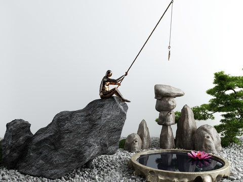 New Chinese-style Sculpture of Fishing Man